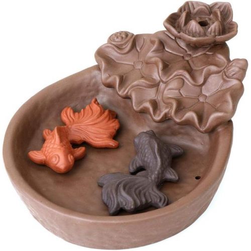  인센스스틱 Comeon Fish Pond Backflow Incense Burner, Handmade Ceramic Backflow Incense Cone Sticks Holder Home Decor Porcelain h+20 pcs Incense Cones