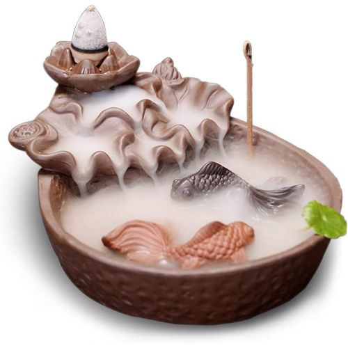  인센스스틱 Comeon Fish Pond Backflow Incense Burner, Handmade Ceramic Backflow Incense Cone Sticks Holder Home Decor Porcelain h+20 pcs Incense Cones