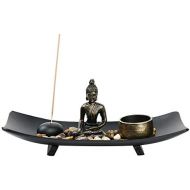 인센스스틱 Comeon Mini Zen Garden Buddha Statue Incense Sticks Burner Holder with Glass Tealight Candle (Normal-27x11x8.5cm)