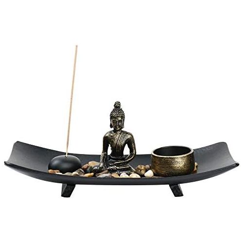  인센스스틱 Comeon Mini Zen Garden Buddha Statue Incense Sticks Burner Holder with Glass Tealight Candle (Normal-27x11x8.5cm)