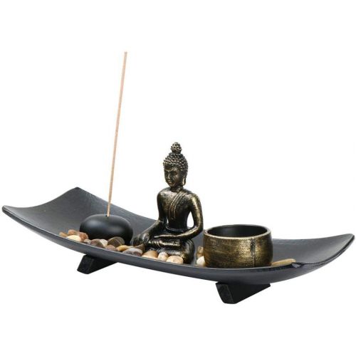  인센스스틱 Comeon Mini Zen Garden Buddha Statue Incense Sticks Burner Holder with Glass Tealight Candle (Normal-27x11x8.5cm)