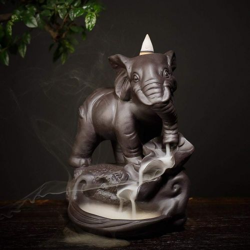  인센스스틱 Comeon Backflow Incense Holder Burner Handmade Ceramic Incense Cones Sticks Holder Home Decor Waterfall Backflow Incense Burner Censer + 10 Backflow Incense Cones Gift (Elephant)