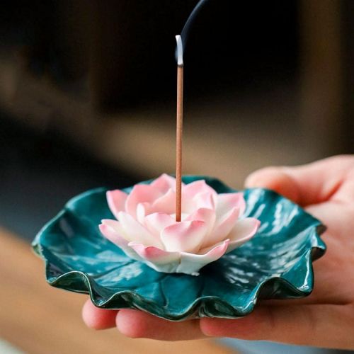  인센스스틱 Comeon Lotus Incense Holder, Ceramic incense Stick Holder Mini lotus Incense Burner with 60 Incense Stick for Yoga Meditation Fragrance (Pink)