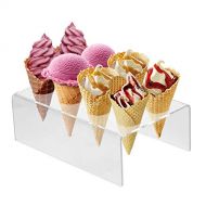 Ice Cream Cone Holder Stand with 8 Holes Capacity, Clear Acrylic Waffle Cone Holder for Ice Cream Cones Snow Cone Hand Roll Sushi Popcorn Sweets Savory, Ice Cream Recipe Ebook Incl