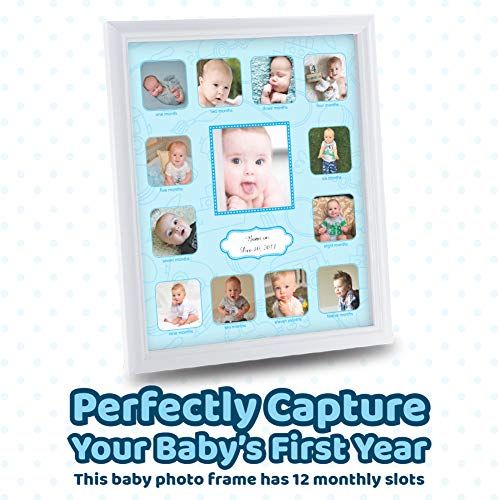  Comfecto My First Year Picture Frame Moments Keepsake, 12 Month Growth Picture Frame for Baby Boy Girl, Gift for Mom to Be or Expecting Parents, Great Baby Milestone Ideas, 11x13x1 inch, Wh