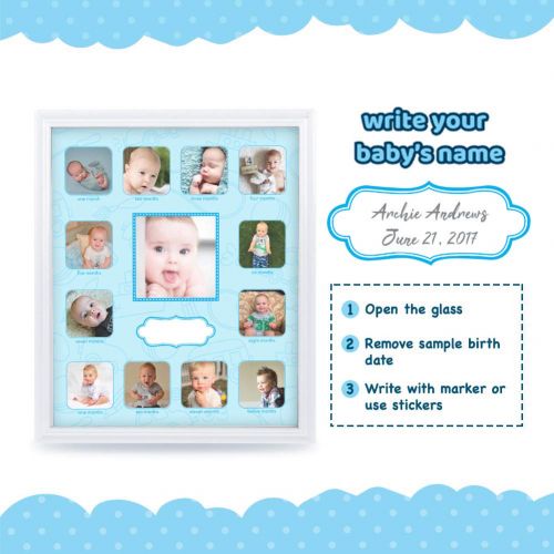  Comfecto My First Year Picture Frame Moments Keepsake, 12 Month Growth Picture Frame for Baby Boy Girl, Gift for Mom to Be or Expecting Parents, Great Baby Milestone Ideas, 11x13x1 inch, Wh