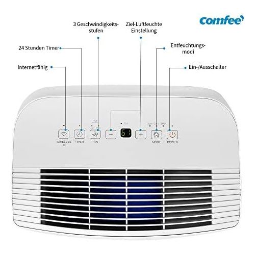  Comfee Luftentfeuchter APP-fahig 16L in 24h, Raumgroesse ca. 80m³ (-32 m²), 170ca. m3/h Luftleistung, weiss, MDDF-16DEN7-WF, 230 V