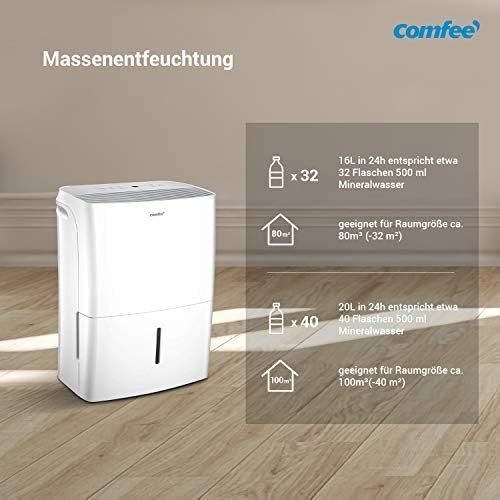  Comfee Luftentfeuchter APP-fahig 16L in 24h, Raumgroesse ca. 80m³ (-32 m²), 170ca. m3/h Luftleistung, weiss, MDDF-16DEN7-WF, 230 V