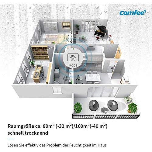  Comfee Luftentfeuchter APP-fahig 16L in 24h, Raumgroesse ca. 80m³ (-32 m²), 170ca. m3/h Luftleistung, weiss, MDDF-16DEN7-WF, 230 V