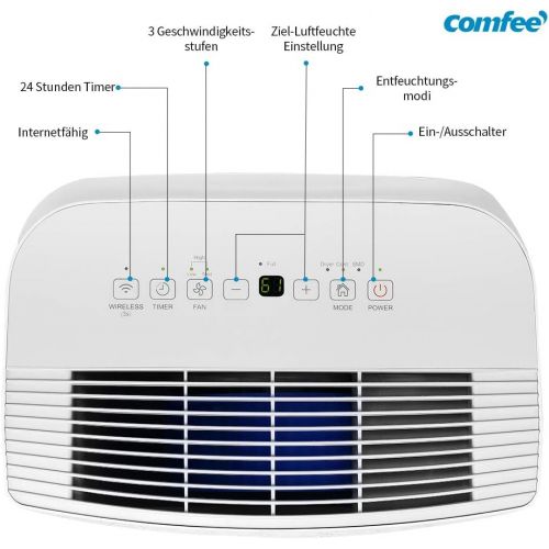  Comfee Luftentfeuchter APP-fahig 16L in 24h, Raumgroesse ca. 80m³ (-32 m²), 170ca. m3/h Luftleistung, weiss, MDDF-16DEN7-WF, 230 V