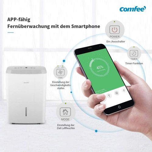  Comfee Luftentfeuchter APP-fahig 20L in 24h, Raumgroesse ca. 80m³ (-32 m²), 170ca. m3/h Luftleistung, weiss, MDDF-20DEN7-WF