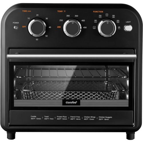  COMFEE Retro Air Fryer Toaster Oven, 7-in-1, 1250W, 14QT Capacity, 4 Slice, Air Fry, Bake, Broil, Toast, Warm, Convection Broil, Convection Bake, Black, Perfect for Countertop (CO-