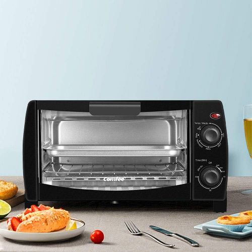  [아마존베스트]COMFEE Toaster Oven Countertop, 4-Slice, Compact Size, Easy to Control with Timer-Bake-Broil-Toast Setting, 1000W, Black (CFO-BB101)