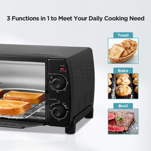  [아마존베스트]COMFEE Toaster Oven Countertop, 4-Slice, Compact Size, Easy to Control with Timer-Bake-Broil-Toast Setting, 1000W, Black (CFO-BB101)