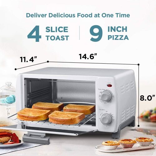 COMFEE Toaster Oven Countertop, 4-Slice, Compact Size, Easy to Control with Timer-Bake-Broil-Toast Setting, 1000W, White (CFO-BB102)