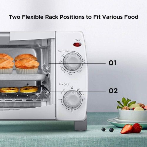  COMFEE Toaster Oven Countertop, 4-Slice, Compact Size, Easy to Control with Timer-Bake-Broil-Toast Setting, 1000W, White (CFO-BB102)