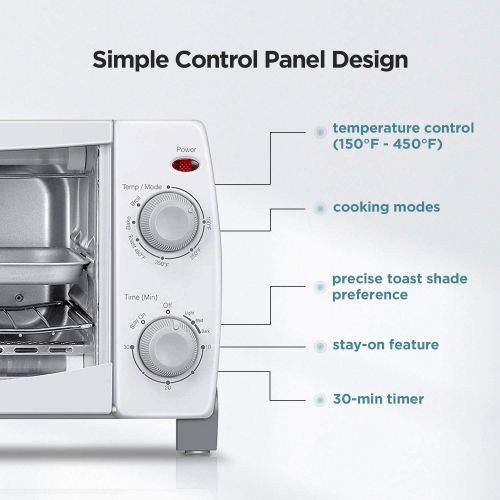  COMFEE Toaster Oven Countertop, 4-Slice, Compact Size, Easy to Control with Timer-Bake-Broil-Toast Setting, 1000W, White (CFO-BB102)