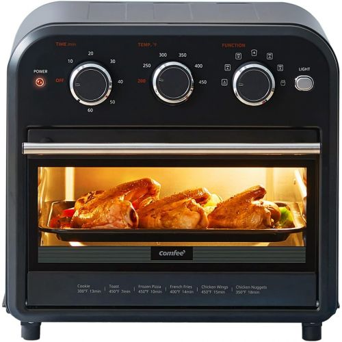  COMFEE Retro Air Fryer Toaster Oven, 7-in-1, 1250W, 14QT Capacity, 4 Slice, Air Fry, Bake, Broil, Toast, Warm, Convection Broil, Convection Bake, Black, Perfect for Countertop (CO-