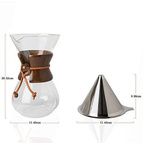  Comfify Pour Over Kaffeekaraffe aus Borosilikatglas und wiederverwendbarem Edelstahl Permanent-Filter - Manuelle Kaffeemaschine mit echtem dunkelbraunem Holzmantel - 887ml - Kosten