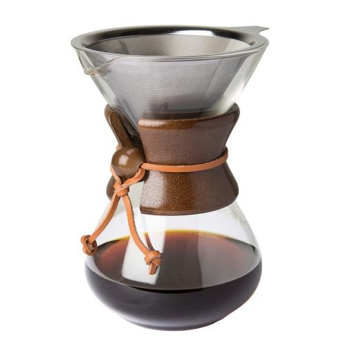  Comfify Pour Over Kaffeekaraffe aus Borosilikatglas und wiederverwendbarem Edelstahl Permanent-Filter - Manuelle Kaffeemaschine mit echtem dunkelbraunem Holzmantel - 887ml - Kosten