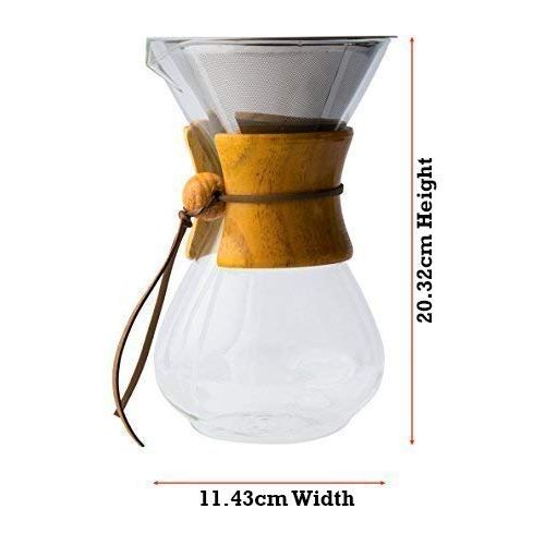  Comfify Pour Over Kaffeekaraffe aus Borosilikatglas und wiederverwendbarem Edelstahl Permanent-Filter - Manuelle Kaffeemaschine mit echtem helllbraunem Holzmantel - 887ml - Kostenl