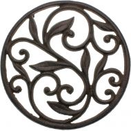 Comfify Cast Iron Trivet - Round with Vintage Pattern - Decorative Cast Iron Trivet For Kitchen Or Dining Table - 7.7 Diameter - Rust Brown Color - With Rubber Pegs