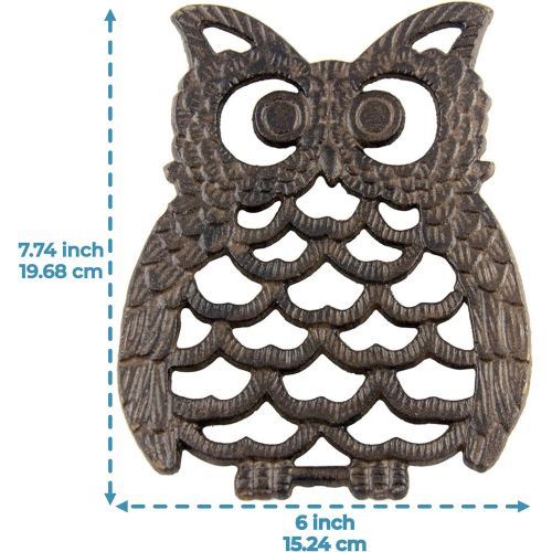  Comfify Cast Iron Owl Trivet - Decorative Trivet For Kitchen Counter or Dining Table Vintage, Rustic, Artisan Design - 7.75X6 - With Rubber Pegs/Feet - Recycled Metal