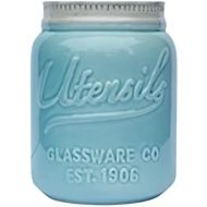 Comfify Wide Mouth Mason Jar Utensil Holder Decorative Kitchenware Organizer Crock, Chip Resistant Ceramic, Dishwasher Safe - Kitchen Caddy Aqua Blue, Large Size 7 High