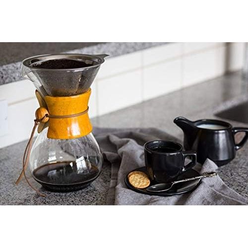  Comfify Pour Over Borosilicate Glass Coffee Carafe and Reusable Stainless Steel Permanent Filter Manual Coffee Machine with Real Dark Brown Wood Coat 887ml Free Ebook (Englis