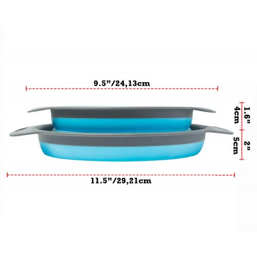  Colander Set - 2 Collapsible Colanders (Strainers) Set By Comfify - Includes 2 Folding Strainers Sizes 8 - 2 Quart and 9.5 - 3 Quart Blue and Grey