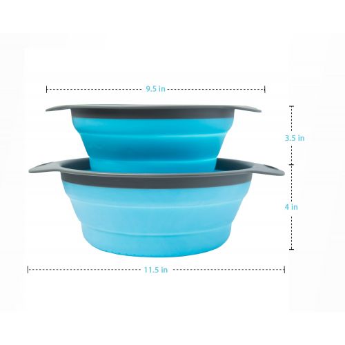  Colander Set - 2 Collapsible Colanders (Strainers) Set By Comfify - Includes 2 Folding Strainers Sizes 8 - 2 Quart and 9.5 - 3 Quart Blue and Grey