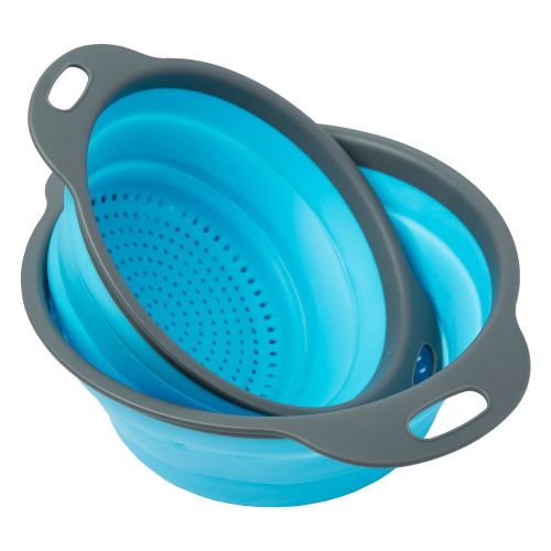  Colander Set - 2 Collapsible Colanders (Strainers) Set By Comfify - Includes 2 Folding Strainers Sizes 8 - 2 Quart and 9.5 - 3 Quart Blue and Grey