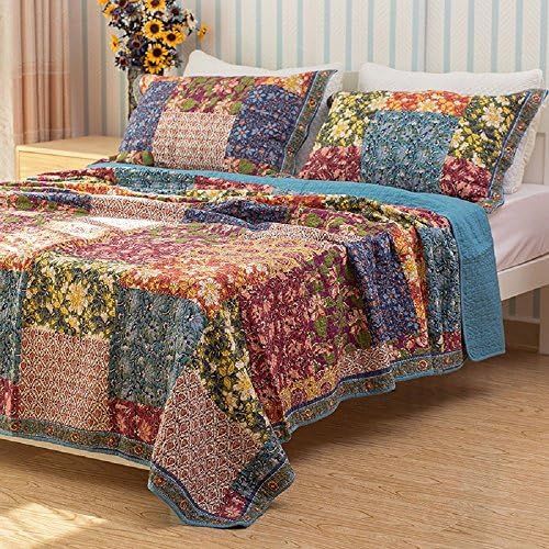  Comforbed Shabby Chic Floral 3 Pieces Country Patchwork Bedspread Quilts Set Queen King