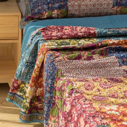  Comforbed Shabby Chic Floral 3 Pieces Country Patchwork Bedspread Quilts Set Queen King