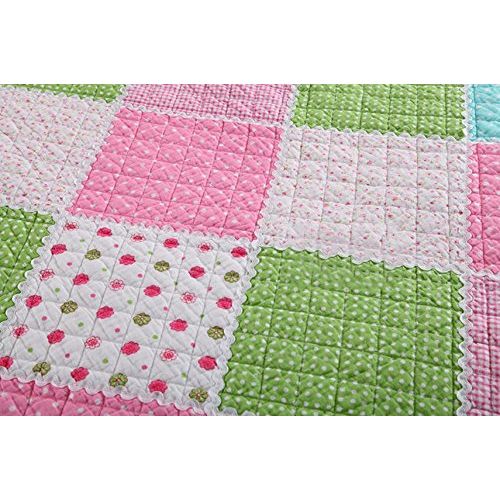  Comforbed 3-Piece Stitching Diamond Polka Dot Floral Patchwork Bedspread Quilt Set for Girls Children Kids Queen