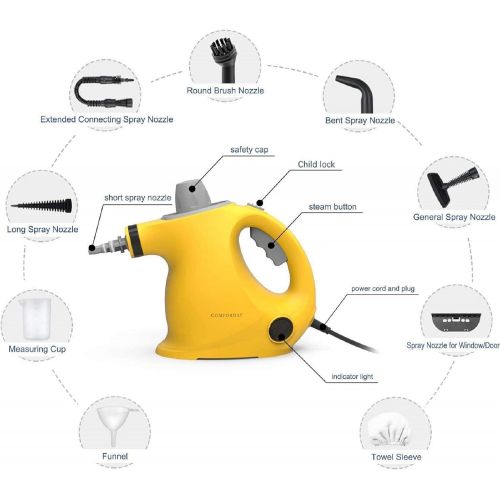  [아마존베스트]Comforday Multi-Purpose Handheld Pressurized Steam Cleaner with 9-Piece Accessories for Stain Removal, Steamer, Carpets, Curtains, Car Seats, Kitchen Surface & Much More