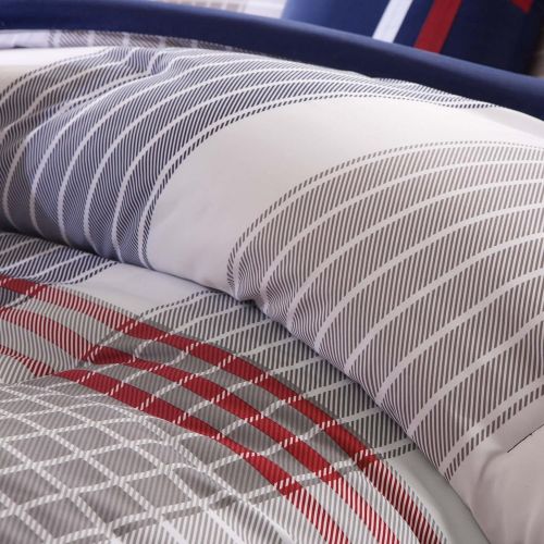  4 Piece Casual Plaid Pattern Twin/Twin XL Size Comforter Set, Tattersall Tartan Geometric Lines Classic Printed Checkered Design Bedding, Stylish Modern Lodge Cozy Teenage Bedroom,