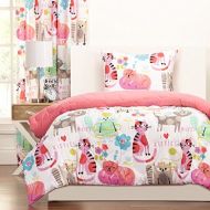 2 Piece Multi Girls Kids Cat Comforter Twin Set, Adorable I Love Kittens Bedding for Children, All Over Kitty Cat Lovers Pink Themed, Funny Purrty Cats, Heart, Flowers Print, Brigh