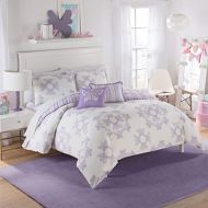 D&A 2 Piece Girls White Grey Light Purple Butterflies Themed Comforter Twin Set, Girly All Over Butterfly Circle Motif Bedding, Reverse Lavendar Gray Stripe Pattern, Polyester