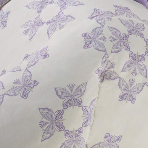  D&A 2 Piece Girls White Grey Light Purple Butterflies Themed Comforter Twin Set, Girly All Over Butterfly Circle Motif Bedding, Reverse Lavendar Gray Stripe Pattern, Polyester