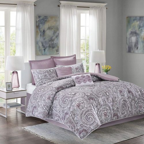  Comfort Spaces Kashmir Hypoallergenic All Season Lightweight Filling Paisley Print Girls 3 Piece Quilt Coverlet Bedspread Bedding Set, King, Plum Purple