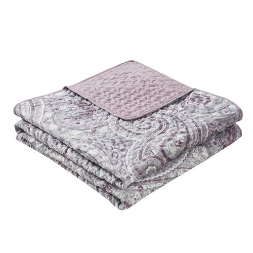  Comfort Spaces Kashmir Hypoallergenic All Season Lightweight Filling Paisley Print Girls 3 Piece Quilt Coverlet Bedspread Bedding Set, King, Plum Purple