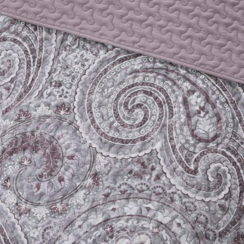  Comfort Spaces Kashmir Hypoallergenic All Season Lightweight Filling Paisley Print Girls 3 Piece Quilt Coverlet Bedspread Bedding Set, King, Plum Purple