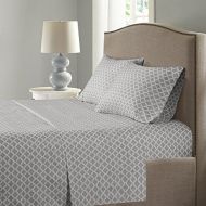 Comfort Spaces Coolmax Moisture Wicking 4 Piece Set Printed Geometric Pattern Smart Bed Cooling Sheets for Night Sweats, Queen, Charcoal