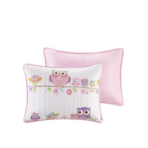  Comfort Spaces Howdy Hoots 3 Piece Quilt Coverlet Bedspread Owl Print Ultra Soft Hypoallergenic Kids Teens Girls Bedding Set, Full/Queen, Pink/White