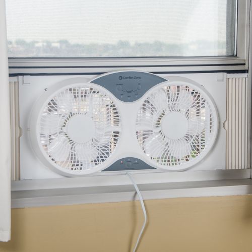  Comfort Zone 3-Speed Reversible Twin Window Fan with Remote Control