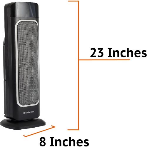  [아마존베스트]Comfort Zone Oscillating Space Heater  Ceramic Forced Fan Heating with Stay Cool Housing - Tower with Remote Control, Digital Thermostat, Timer, Large Temperature Display and Effi