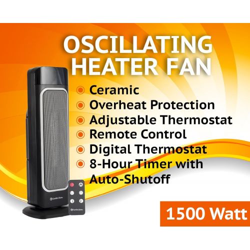  [아마존베스트]Comfort Zone Oscillating Space Heater  Ceramic Forced Fan Heating with Stay Cool Housing - Tower with Remote Control, Digital Thermostat, Timer, Large Temperature Display and Effi