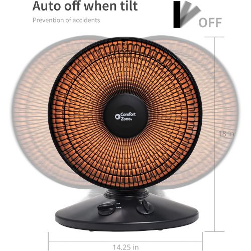  Comfort Zone CZ998 Electric Oscillating Radiant Dish Heater with Adjustable Tilt, Black