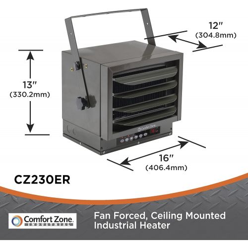  Comfort Zone CZ230ER Ceiling-Mounted Hard-Wired 240V 7,500-Watt Fan-Forced Industrial Shop Garage Heater with Digital Thermostat and Remote Control